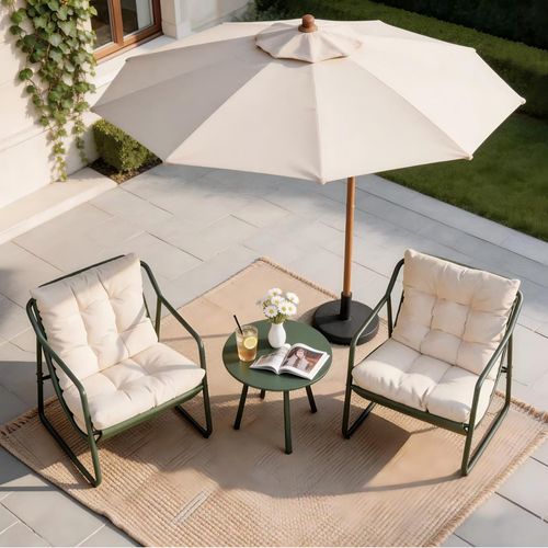 Atrani - Ensemble De Jardin 2 Fauteuils Vert Kaki Avec Table Basse