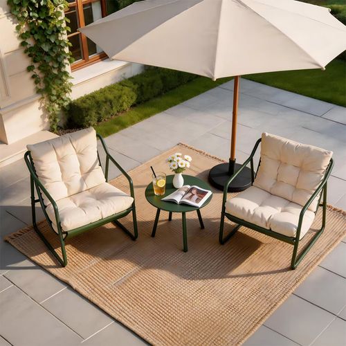 Atrani - Ensemble De Jardin 2 Fauteuils Vert Kaki Avec Table Basse