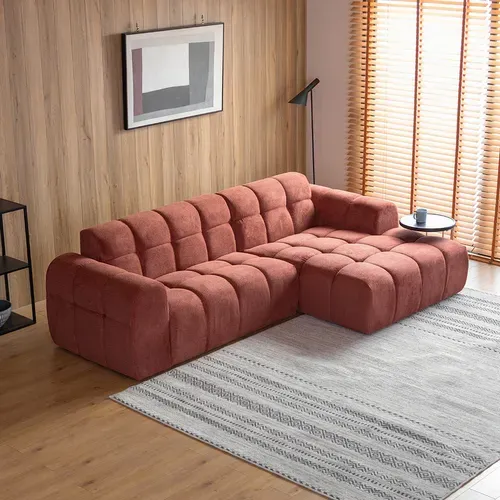 Salford - Canapé D'angle 3/4 Places Nuage En Velours Terracotta