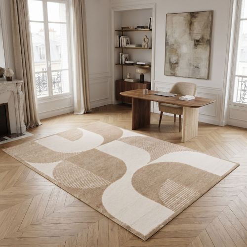 Tapis À Reliefs Doux À Relief Géométrique Beige 160x230