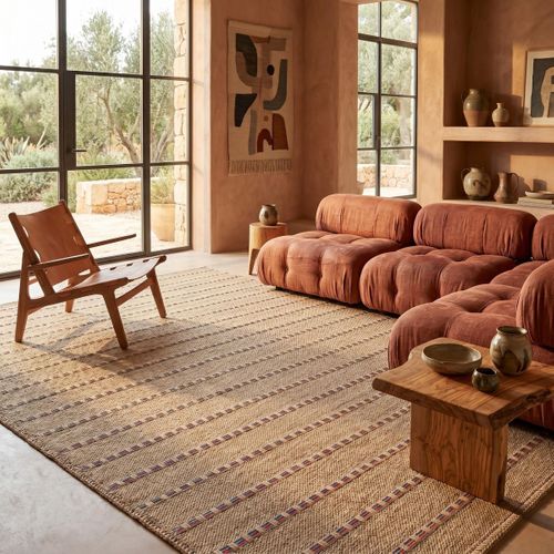 Tapis Extérieur Intérieur Aspect Jute Beige Multicolore 160x230