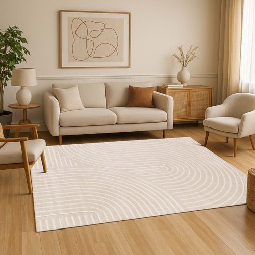 Tapis Doux À Relief Abstrait Géométrique Beige 160x230