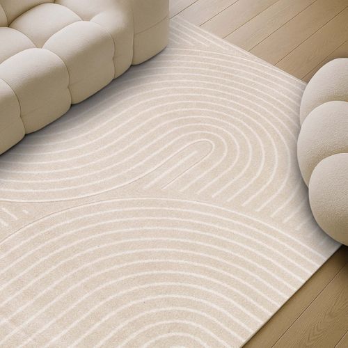Tapis Doux À Relief Abstrait Géométrique Beige 160x230