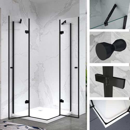 Cabine De Douche H190 75x90cm Verre Transparent Profilés Noir Maya-black (sans Receveur)