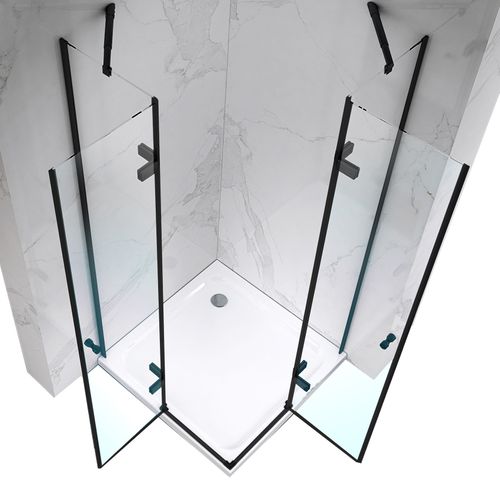 Cabine De Douche H190 75x90cm Verre Transparent Profilés Noir Maya-black (sans Receveur)