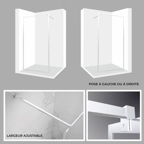 Paroi Douche Italienne Lucia 140x200 Cm Verre 8mm, Transparent, Anticalcaire