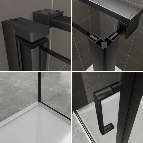Cabine De Douche 100x100 Cm + Receveur Helena-black H.190 Porte Battante Verre 6 Mm Transparent
