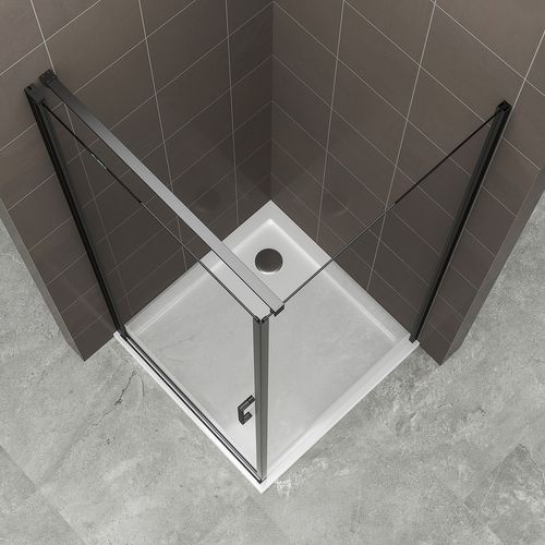Cabine De Douche 100x100 Cm + Receveur Helena-black H.190 Porte Battante Verre 6 Mm Transparent