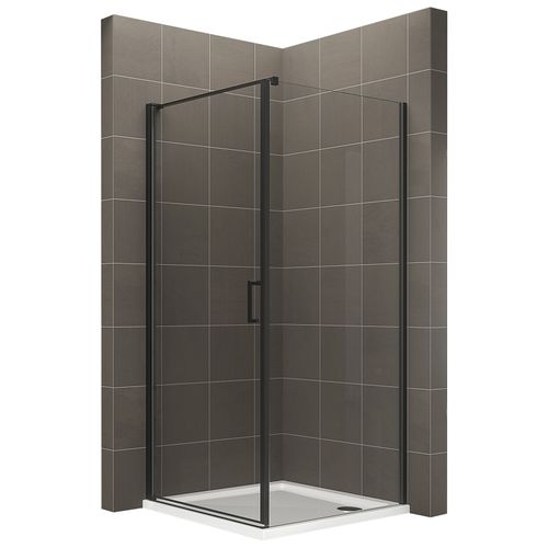 Cabine De Douche 100x100 Cm + Receveur Helena-black H.190 Porte Battante Verre 6 Mm Transparent