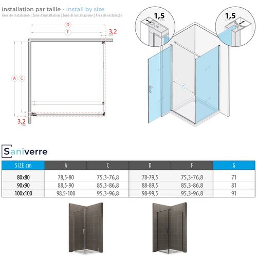 Cabine De Douche 100x100 Cm + Receveur Helena-black H.190 Porte Battante Verre 6 Mm Transparent