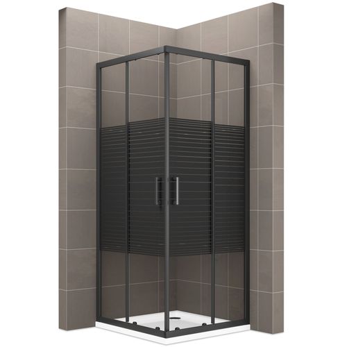 Cabine De Douche 75x75 Cm H.180 Verre Sérigraphié Ligne Noire 6mm, Portes Coulissantes Boha-line