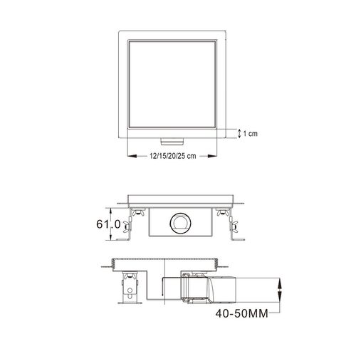 Caniveau Douche Carré Motif Strié 20 X 20 Cm Anti-odeurs, Débit 36l/min, Haut. Réglable -fizeo
