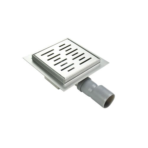 Caniveau Douche Carré Motif Strié 20 X 20 Cm Anti-odeurs, Débit 36l/min, Haut. Réglable -fizeo