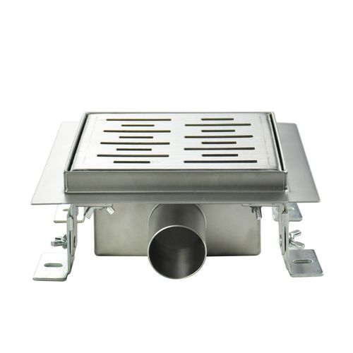 Caniveau Douche Carré Motif Strié 20 X 20 Cm Anti-odeurs, Débit 36l/min, Haut. Réglable -fizeo