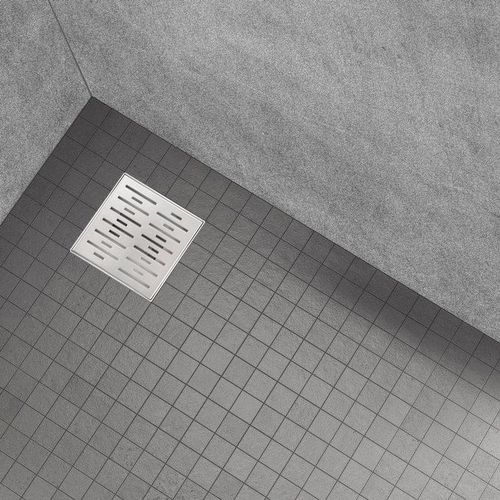 Caniveau Douche Carré Motif Strié 20 X 20 Cm Anti-odeurs, Débit 36l/min, Haut. Réglable -fizeo