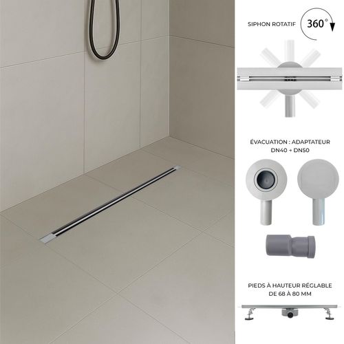 Caniveau Douche Italienne Slim L.100 Cm à Encastrer Inox, Siphon 360°, Drainage Performant -deki