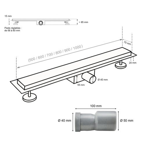 Caniveau De Douche L.80 Cm Verre Blanc Et Inox, Siphon Anti-odeurs, Drainage Performant -hidy