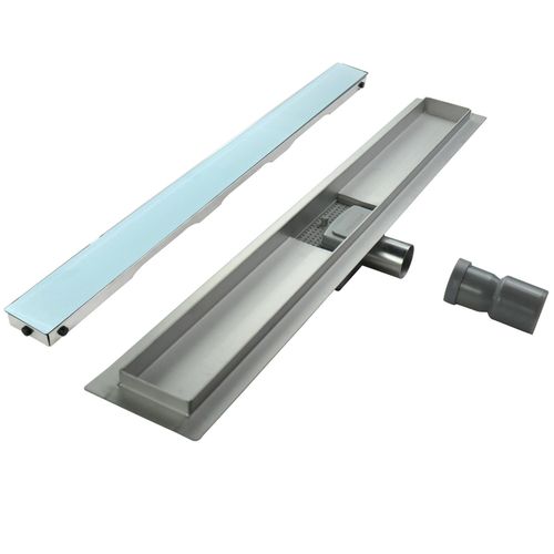 Caniveau De Douche L.80 Cm Verre Blanc Et Inox, Siphon Anti-odeurs, Drainage Performant -hidy