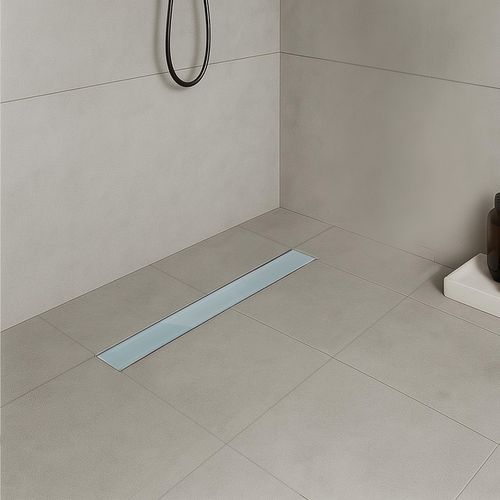 Caniveau De Douche L.80 Cm Verre Blanc Et Inox, Siphon Anti-odeurs, Drainage Performant -hidy