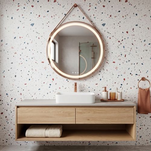 Miroir LED Lumineux Rond Cuivre D.80 Cm (2100 Lms) Antibuée + Intensité Et Couleur Réglables - Como