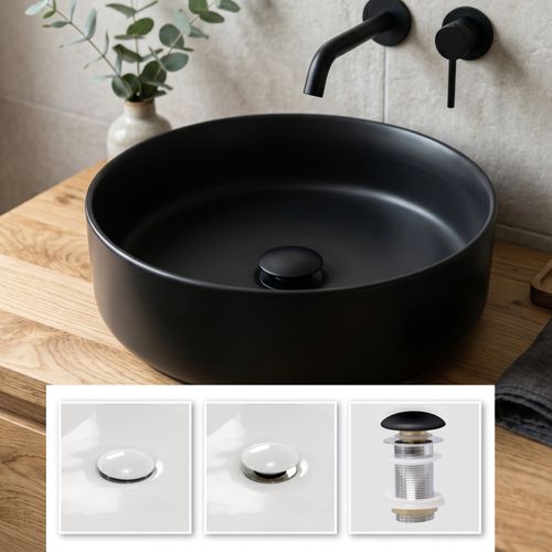 Bonde De Lavabo Pop-up Noir Mat Raccord Standad G1 1/4" En Laiton Chromé Collection Lito
