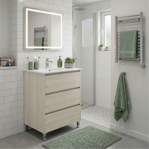 Meuble Vasque L.60cm Sur Pied 3 Tiroirs Chêne Blanchi Lisbona - Sans Colonne
