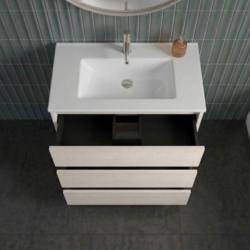 Meuble Vasque L.60cm Sur Pied 3 Tiroirs Chêne Blanchi Lisbona - Sans Colonne
