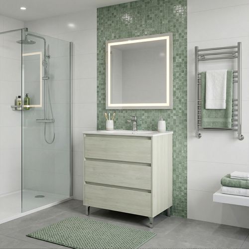 Meuble Vasque L.80cm Sur Pied 3 Tiroirs Chêne Blanchi Lisbona - Sans Colonne