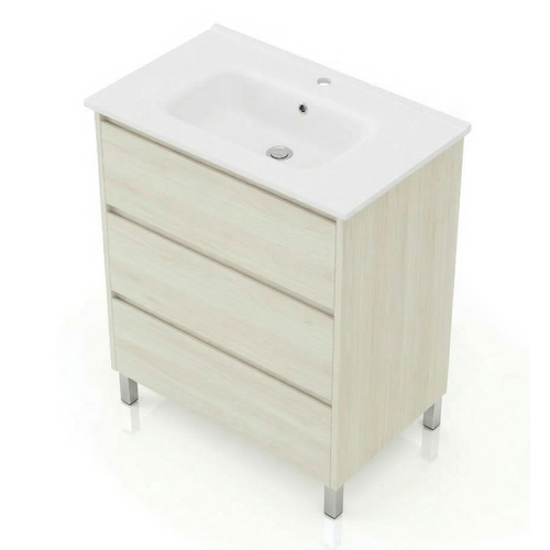Meuble Vasque L.80cm Sur Pied 3 Tiroirs Chêne Blanchi Lisbona - Sans Colonne