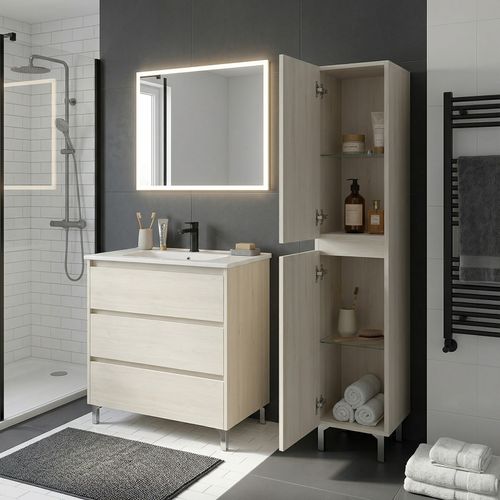 Meuble Vasque L.80cm Sur Pied 3 Tiroirs Chêne Blanchi Lisbona - Sans Colonne