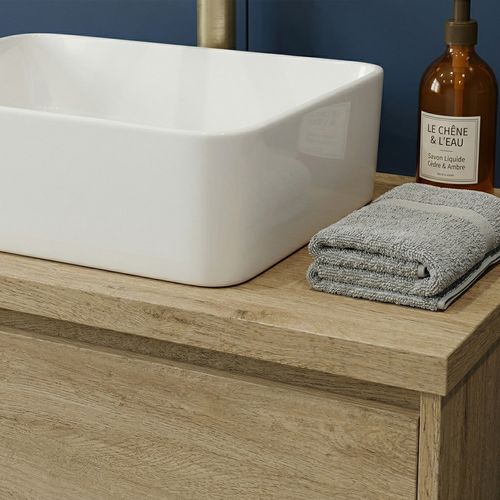 Meuble Vasque à Poser L.100cm Sur Pied 3 Tiroirs Chêne Naturel Lisbona - Sans Colonne