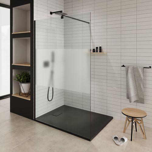 Paroi De Douche L. 160 X 200 Cm Verre Centre-opaque Ep. 8 Mm, Roma Black
