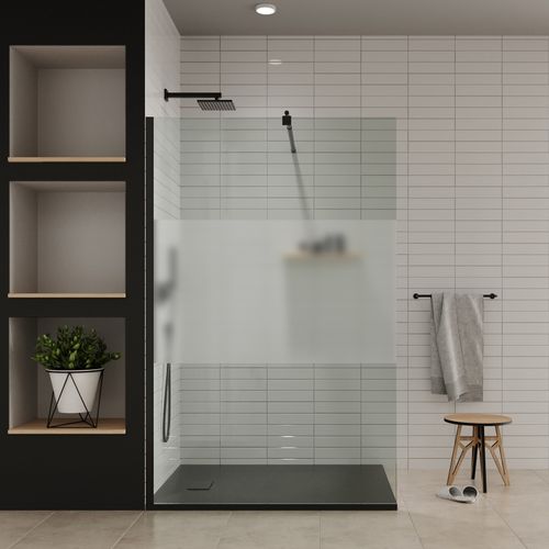 Paroi De Douche L. 160 X 200 Cm Verre Centre-opaque Ep. 8 Mm, Roma Black