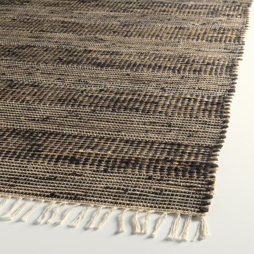 Tapis À Franges En Jute Noir Motif Rayé Naturel 60x110 - Style Bohème