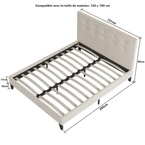 Ensemble 120x190 cm, lit avec tête de lit + matelas mousse Ép.16cm à mémoire de forme