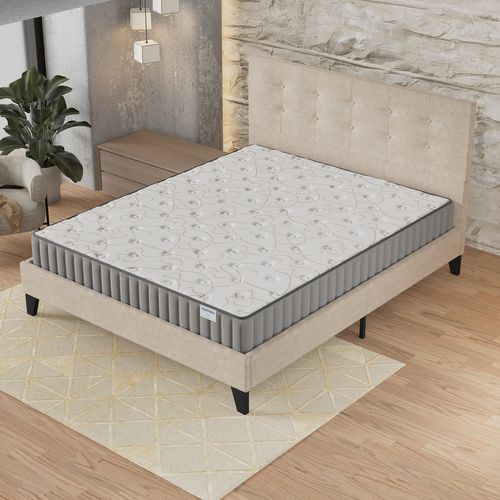 Ensemble 140x190 cm, lit avec tête de lit + matelas mousse Ép.22cm à mémoire de forme