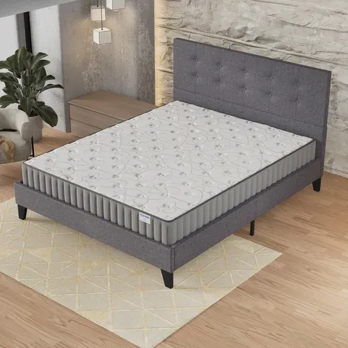 Ensemble 160x200 cm, lit avec tête de lit + matelas mousse Ép.22cm à mémoire de forme