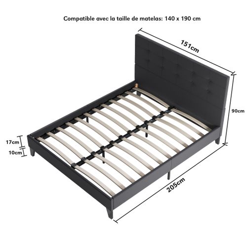 Ensemble 140x190 cm, lit avec tête de lit + matelas mousse Ép.16cm à mémoire de forme