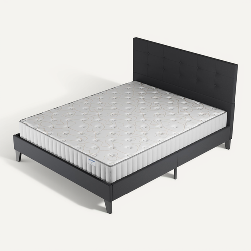 Ensemble 140x190 cm, lit avec tête de lit + matelas mousse Ép.16cm à mémoire de forme