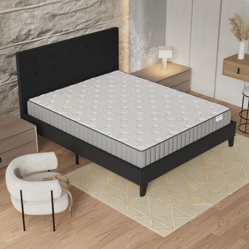 Ensemble 140x190 cm, lit avec tête de lit + matelas mousse Ép.16cm à mémoire de forme