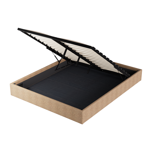 Lit Coffre 140 X 190 Cm, Sommier à Lattes En Bois, Cadre En Tissu Brun