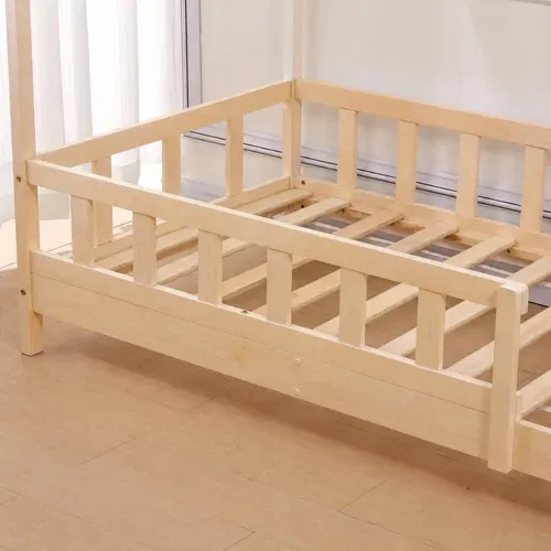 Lit Cabane 90x190 Cm Bois Avec Sommier Inclus, Hauteur Des Pieds 10cm