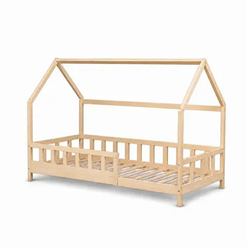 Lit Cabane 90x190 Cm Bois Avec Sommier Inclus, Hauteur Des Pieds 10cm