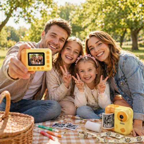 Appareil Photo Enfant Impression Instantanée 48 Mp Vidéo 1080p écran 2,4 Pouces 3 Rouleaux