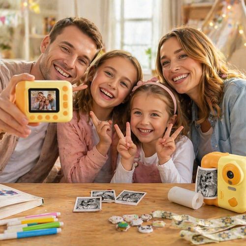 Appareil Photo Enfant Impression Instantanée 48 Mp Vidéo 1080p écran 2,4 Pouces 3 Rouleaux