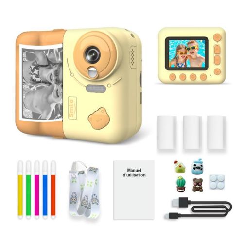 Appareil Photo Enfant Impression Instantanée 48 Mp Vidéo 1080p écran 2,4 Pouces 3 Rouleaux