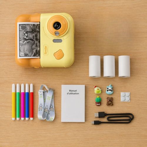 Appareil Photo Enfant Impression Instantanée 48 Mp Vidéo 1080p écran 2,4 Pouces 3 Rouleaux