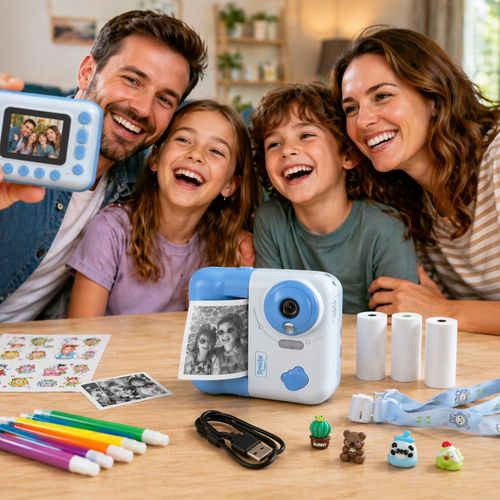 Appareil Photo Enfant Impression Instantanée 48 Mp Vidéo 1080p écran 2,4 Pouces 3 Rouleaux