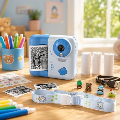 Appareil Photo Enfant Impression Instantanée 48 Mp Vidéo 1080p écran 2,4 Pouces 3 Rouleaux