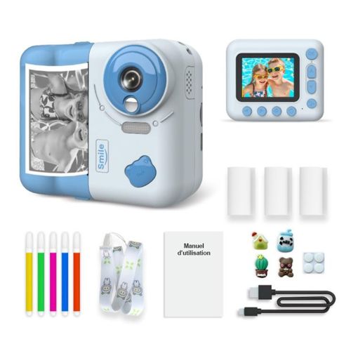 Appareil Photo Enfant Impression Instantanée 48 Mp Vidéo 1080p écran 2,4 Pouces 3 Rouleaux